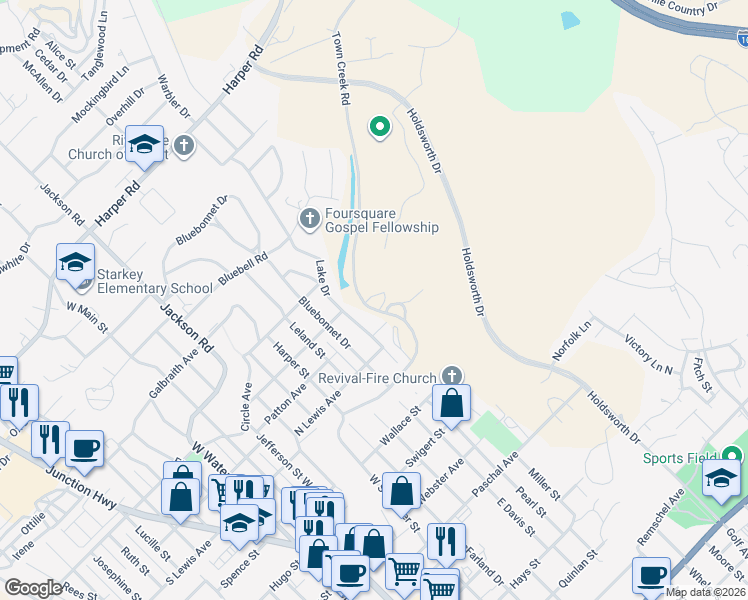 map of restaurants, bars, coffee shops, grocery stores, and more near 675 Town Creek Road in Kerrville