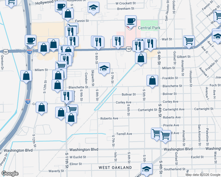 map of restaurants, bars, coffee shops, grocery stores, and more near 2375 Clearview Street in Beaumont