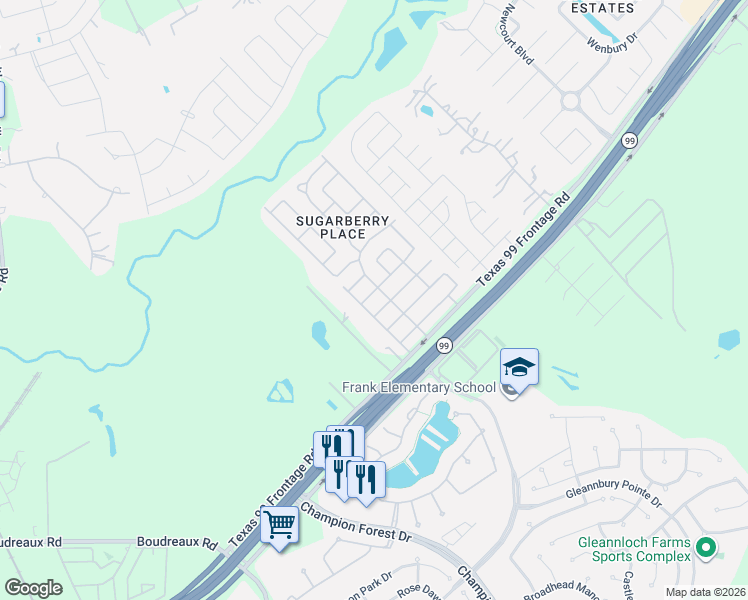map of restaurants, bars, coffee shops, grocery stores, and more near 10223 Berrybriar Lane in Tomball