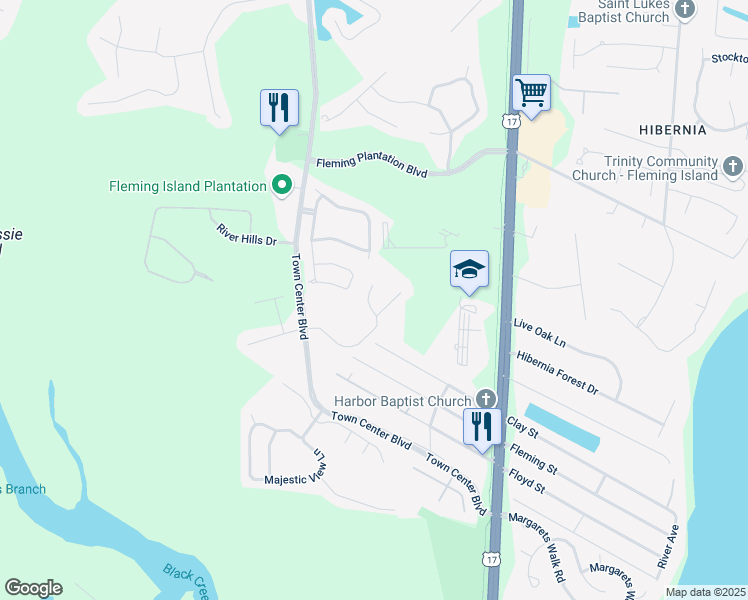 map of restaurants, bars, coffee shops, grocery stores, and more near 1705 Covington Lane in Orange Park