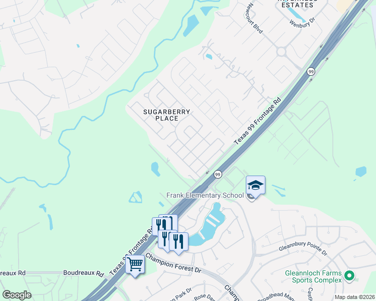 map of restaurants, bars, coffee shops, grocery stores, and more near 10223 Berrybriar Lane in Tomball