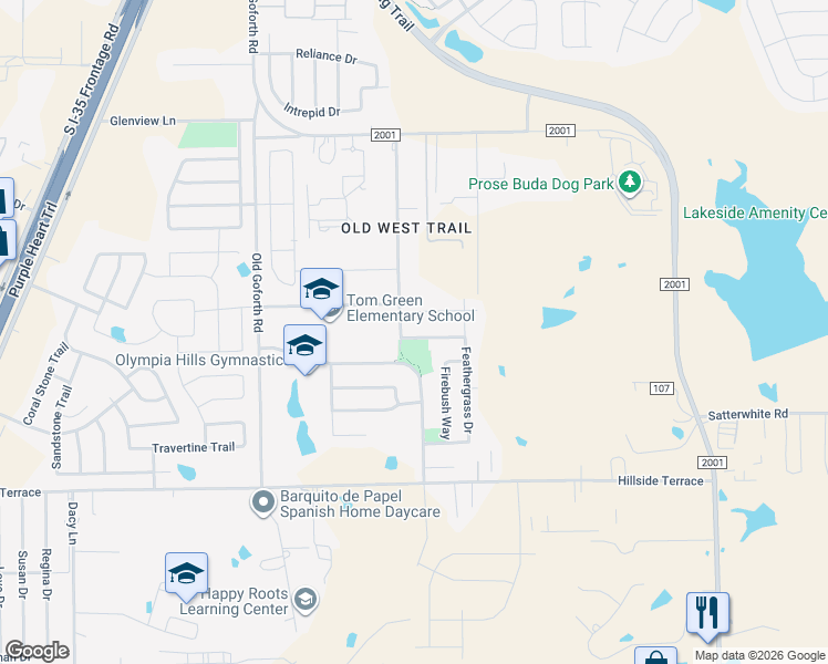 map of restaurants, bars, coffee shops, grocery stores, and more near in Buda