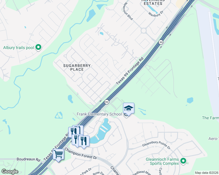 map of restaurants, bars, coffee shops, grocery stores, and more near 10100 Boudreaux Road in Tomball