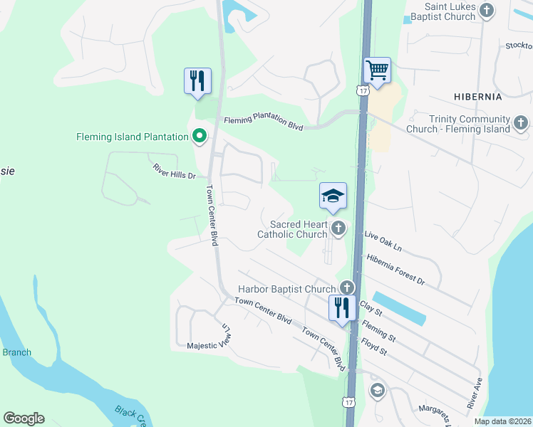 map of restaurants, bars, coffee shops, grocery stores, and more near 1685 Covington Lane in Orange Park