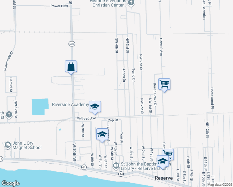map of restaurants, bars, coffee shops, grocery stores, and more near 200 Northwest 4th Street in Reserve