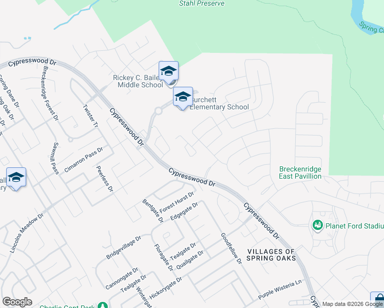 map of restaurants, bars, coffee shops, grocery stores, and more near 23556 Cypresswood Drive in Spring