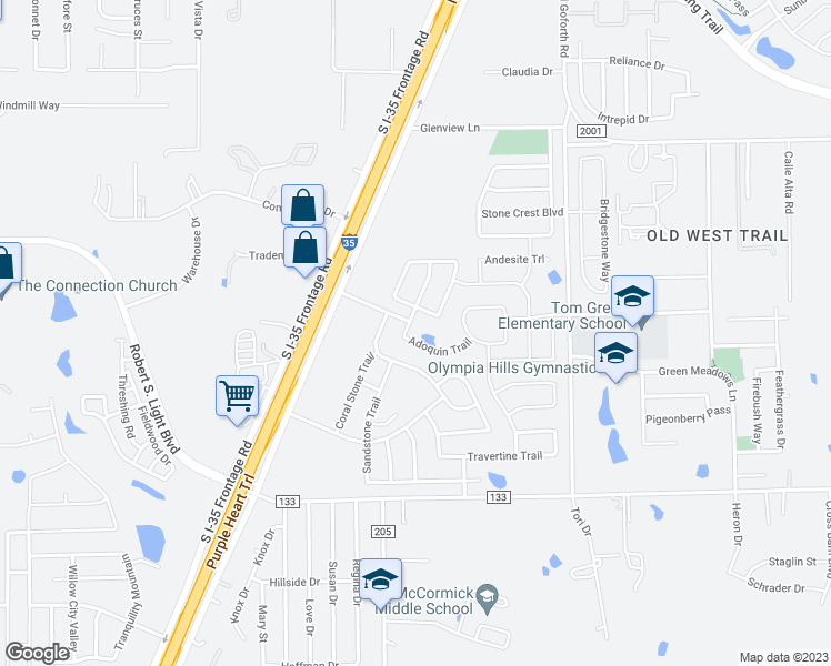 map of restaurants, bars, coffee shops, grocery stores, and more near 307 Adoquin Trail in Buda