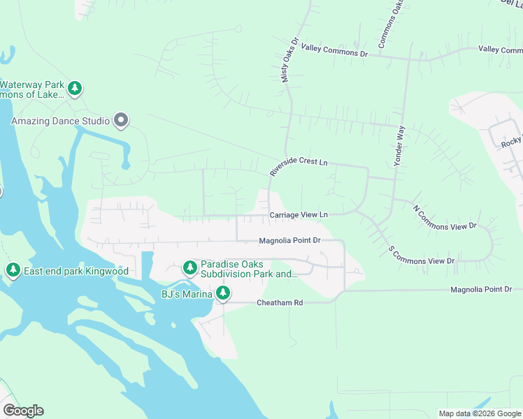 map of restaurants, bars, coffee shops, grocery stores, and more near 28506 Riverside Crest Lane in Huffman