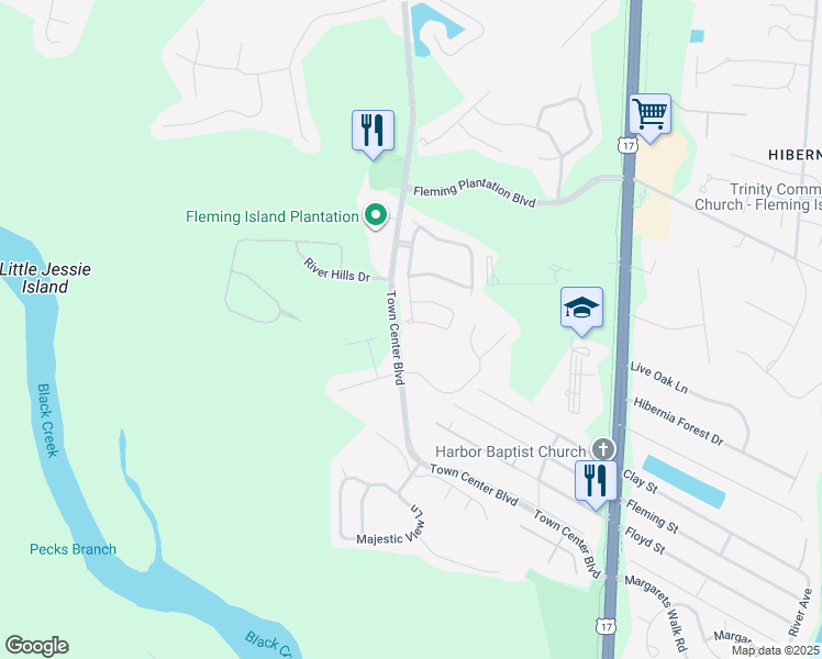 map of restaurants, bars, coffee shops, grocery stores, and more near 1815C Green Springs Circle in Fleming Island