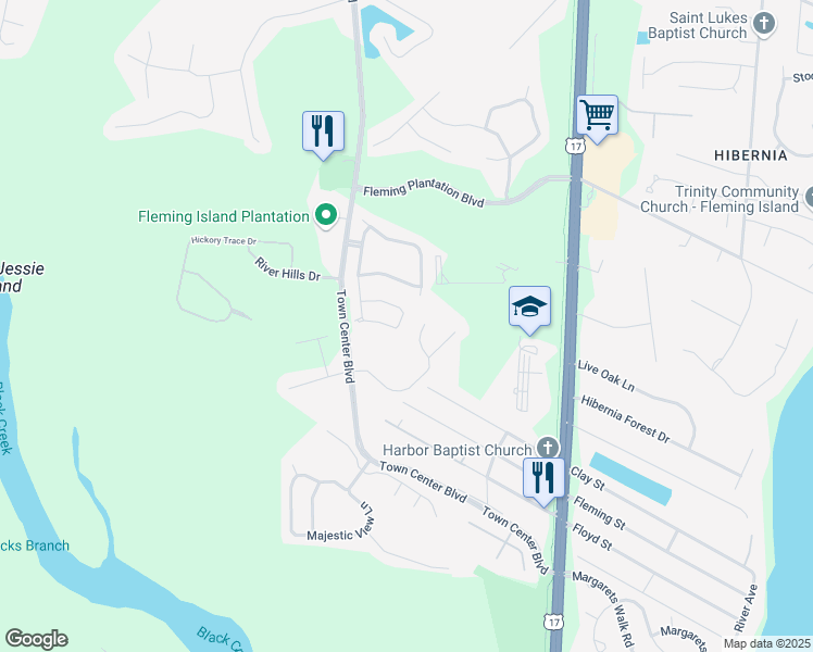 map of restaurants, bars, coffee shops, grocery stores, and more near 1850D Green Springs Circle in Fleming Island