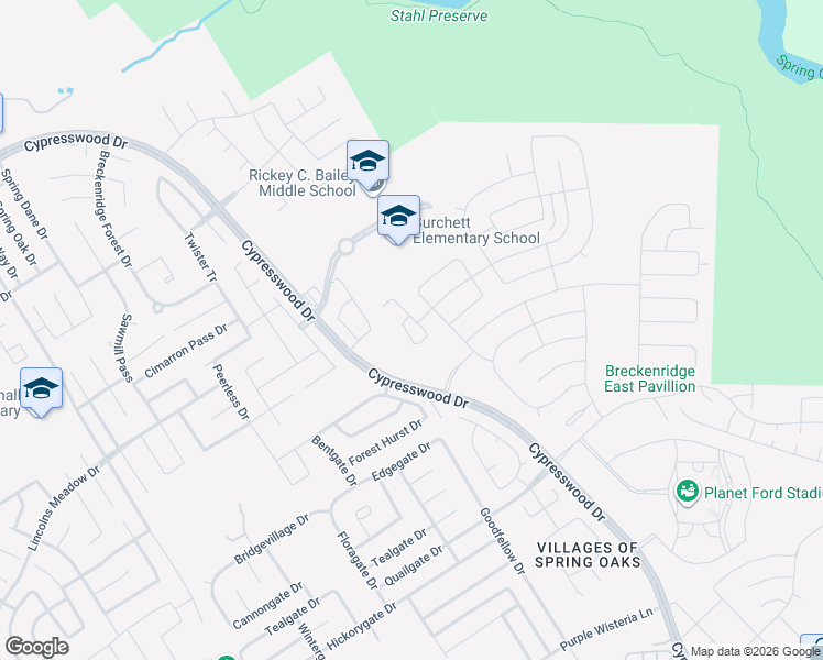 map of restaurants, bars, coffee shops, grocery stores, and more near 23556 Cypresswood Drive in Spring