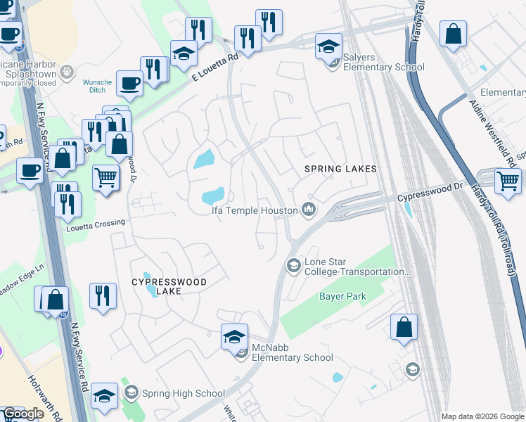 map of restaurants, bars, coffee shops, grocery stores, and more near 711 Lytton Springs Way in Spring