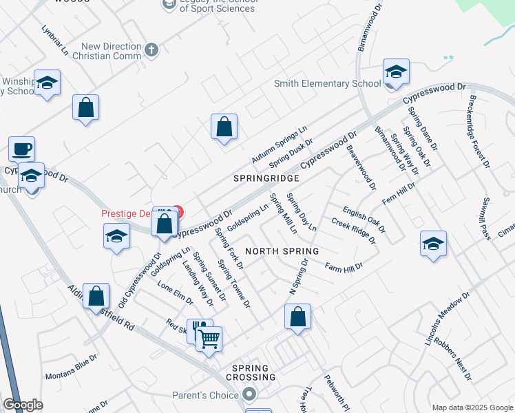 map of restaurants, bars, coffee shops, grocery stores, and more near 26631 Cypresswood Drive in Spring