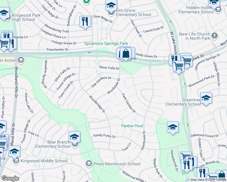 map of restaurants, bars, coffee shops, grocery stores, and more near 2903 Valley Rose Drive in Houston
