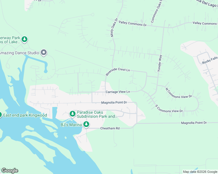 map of restaurants, bars, coffee shops, grocery stores, and more near 28506 Riverside Crest Lane in Huffman