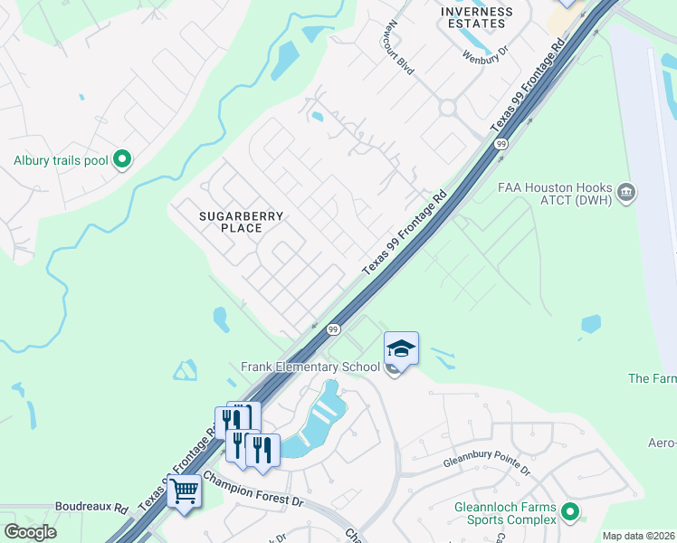 map of restaurants, bars, coffee shops, grocery stores, and more near 10003 Elderberry Park Lane in Tomball