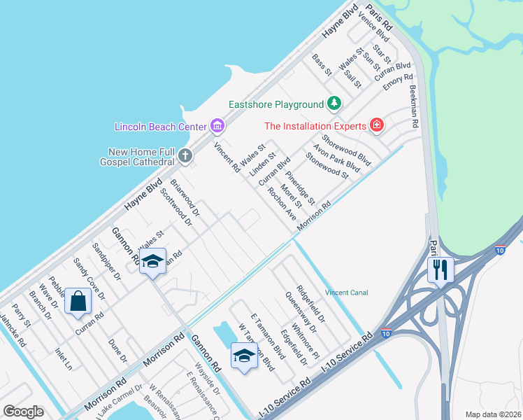 map of restaurants, bars, coffee shops, grocery stores, and more near 133 Mary Jane Lane in New Orleans