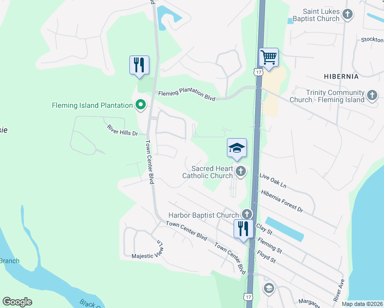 map of restaurants, bars, coffee shops, grocery stores, and more near 1685 Covington Lane in Orange Park