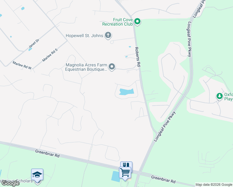 map of restaurants, bars, coffee shops, grocery stores, and more near 117 Crown Wheel Circle in Jacksonville