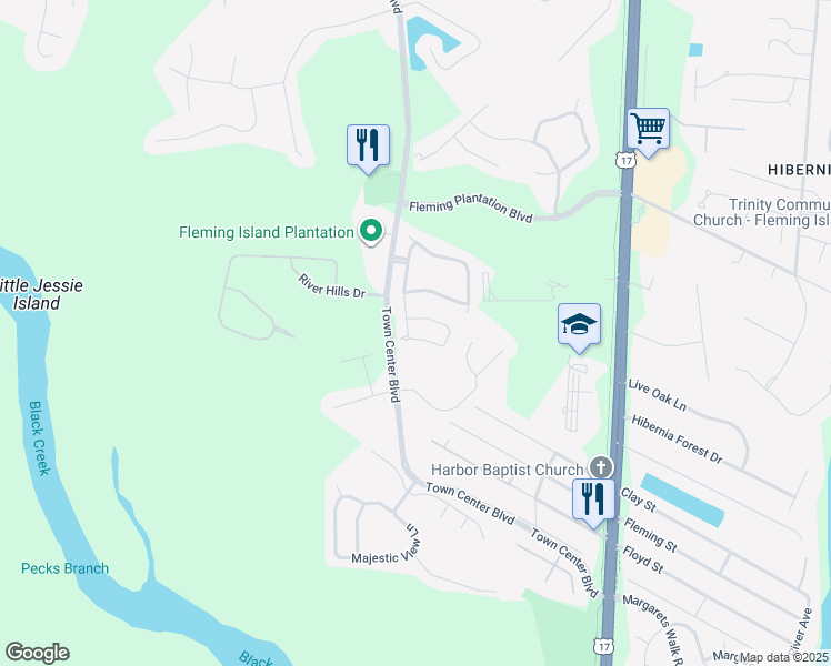 map of restaurants, bars, coffee shops, grocery stores, and more near 1815C Green Springs Circle in Fleming Island