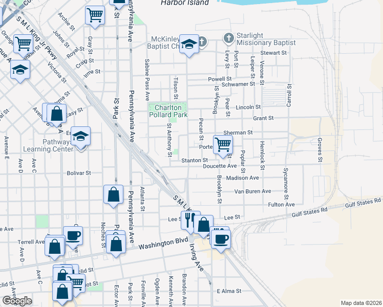 map of restaurants, bars, coffee shops, grocery stores, and more near 2353 Irving Avenue in Beaumont