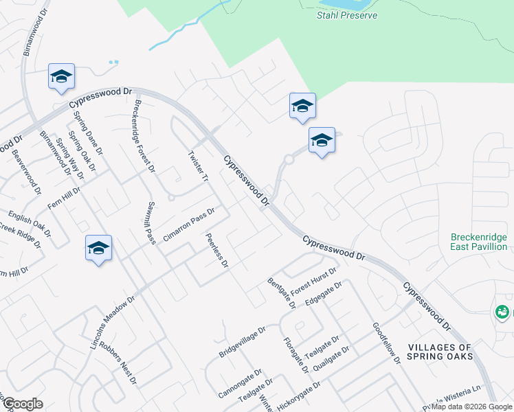 map of restaurants, bars, coffee shops, grocery stores, and more near 23439 Breckenridge Dale Lane in Spring
