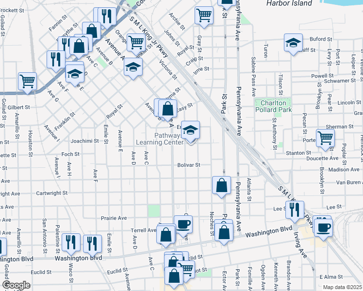 map of restaurants, bars, coffee shops, grocery stores, and more near 2316 Orange Avenue in Beaumont