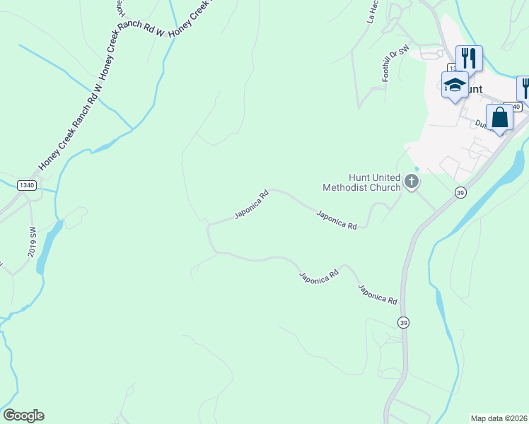 map of restaurants, bars, coffee shops, grocery stores, and more near 325 Japonica Road Southwest in Hunt