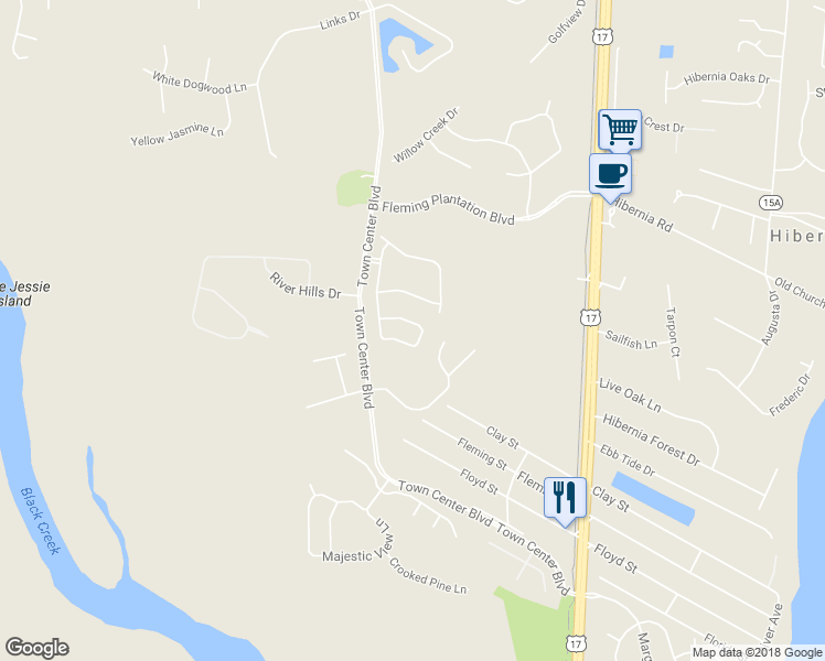 map of restaurants, bars, coffee shops, grocery stores, and more near 1865D Green Springs Circle in Orange Park