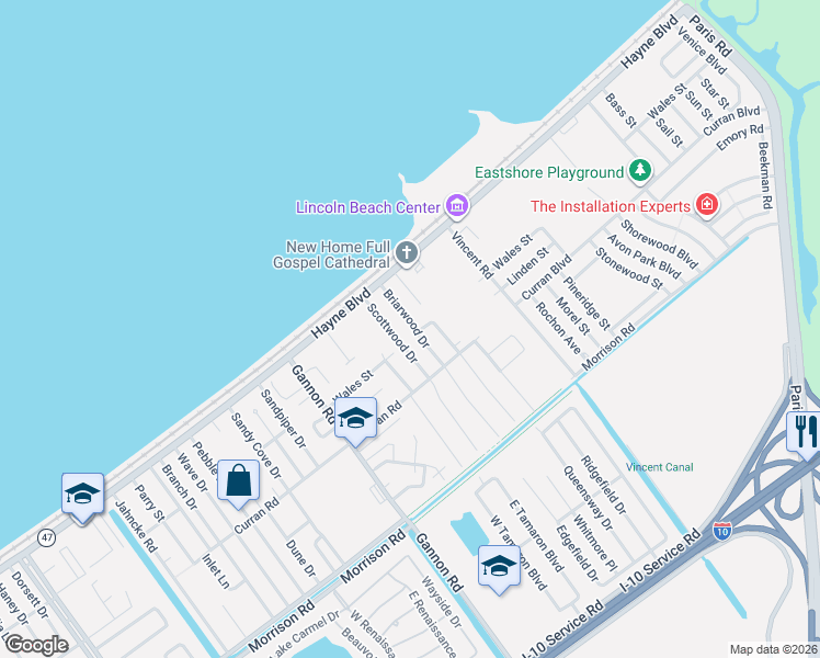 map of restaurants, bars, coffee shops, grocery stores, and more near 7766 Briarwood Drive in New Orleans