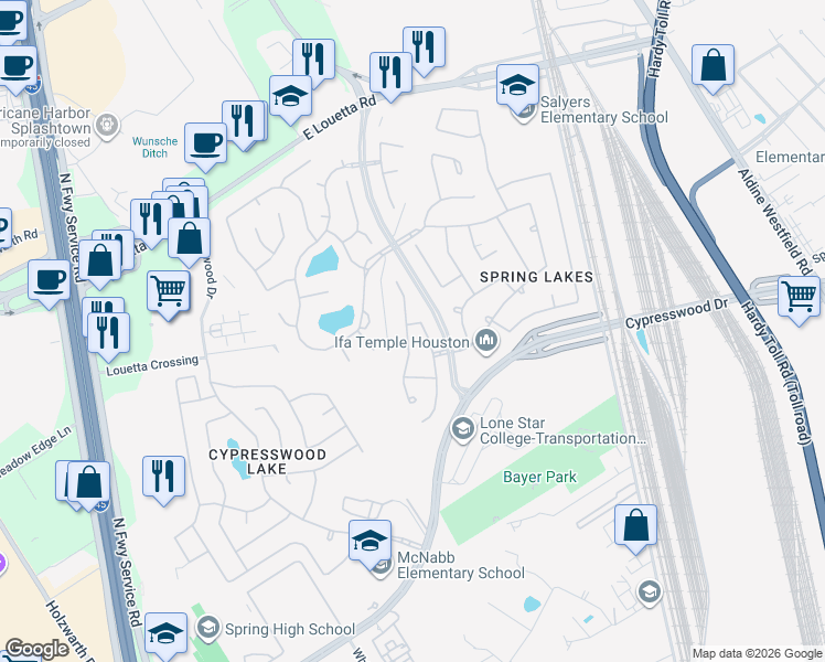 map of restaurants, bars, coffee shops, grocery stores, and more near 711 Lytton Springs Way in Spring