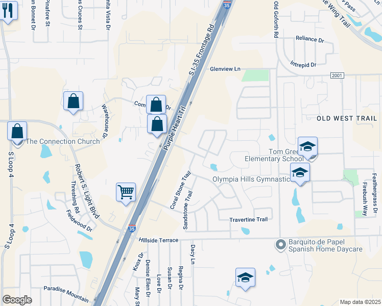 map of restaurants, bars, coffee shops, grocery stores, and more near 465 Red Morganite Trail in Buda