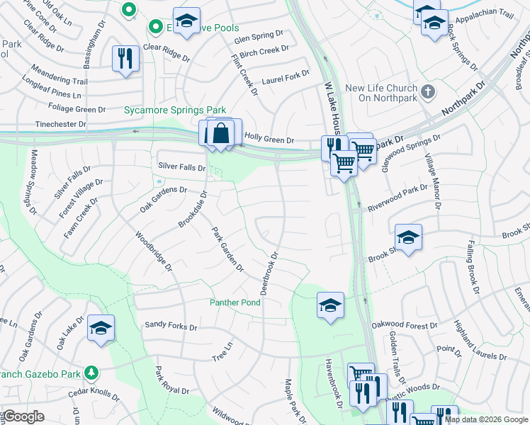 map of restaurants, bars, coffee shops, grocery stores, and more near 3115 River Valley Drive in Humble