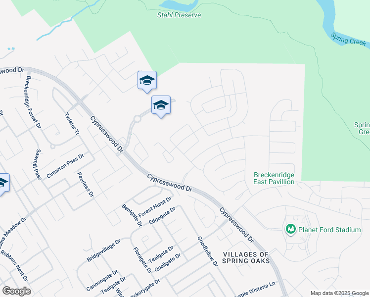 map of restaurants, bars, coffee shops, grocery stores, and more near 23450-23538 Cypresswood Drive in Spring