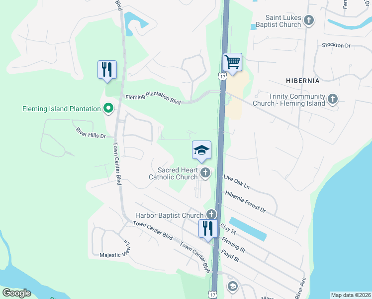 map of restaurants, bars, coffee shops, grocery stores, and more near 7130 U.S. 17 in Fleming Island