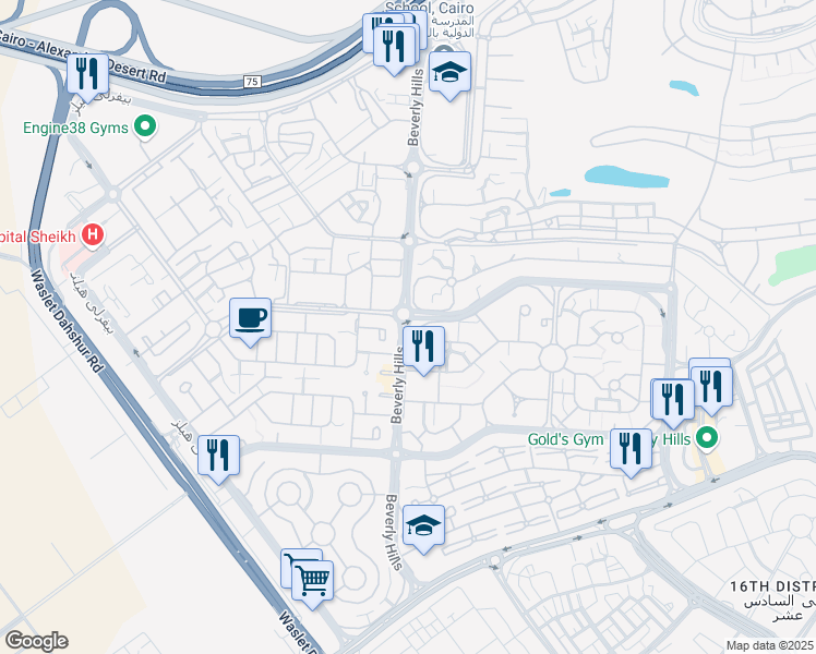 map of restaurants, bars, coffee shops, grocery stores, and more near Beverly Hills in Second Al Sheikh Zayed