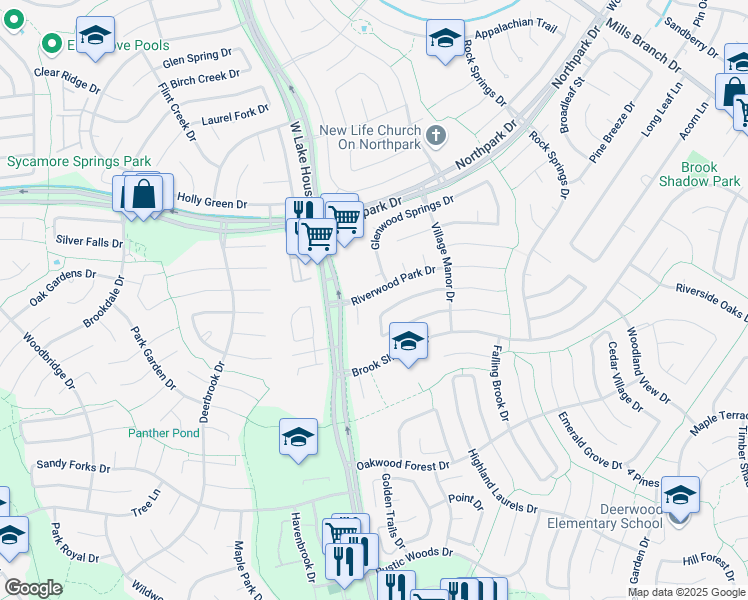 map of restaurants, bars, coffee shops, grocery stores, and more near 3523 Haven Pines Drive in Houston