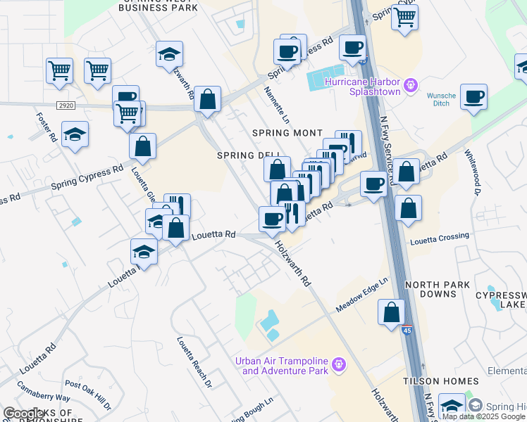 map of restaurants, bars, coffee shops, grocery stores, and more near Old Holzwarth in Spring