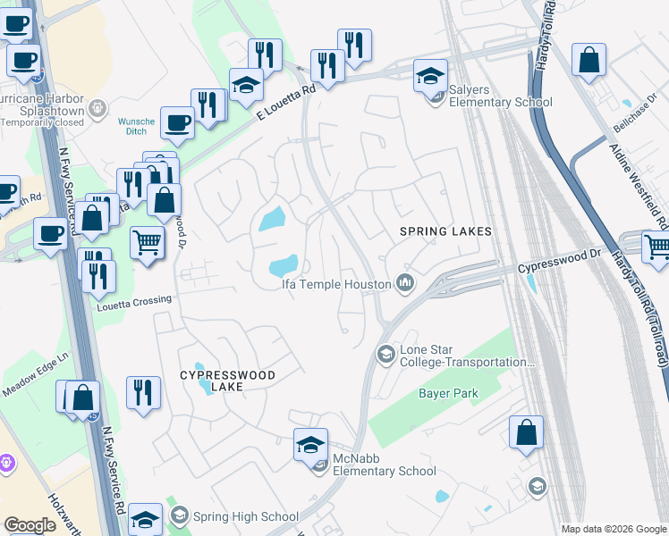 map of restaurants, bars, coffee shops, grocery stores, and more near 711 Lytton Springs Way in Spring