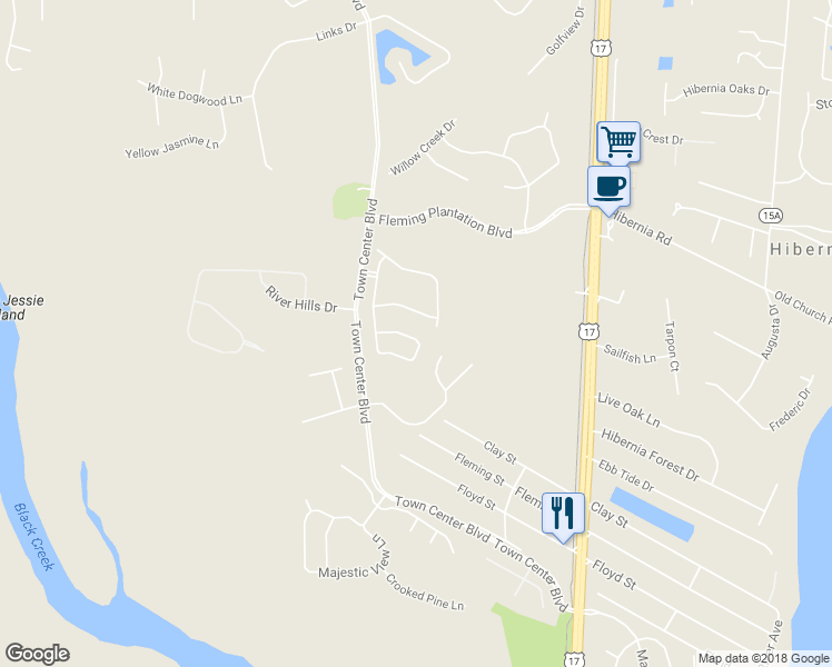 map of restaurants, bars, coffee shops, grocery stores, and more near 1860 Green Springs Circle in Fleming Island