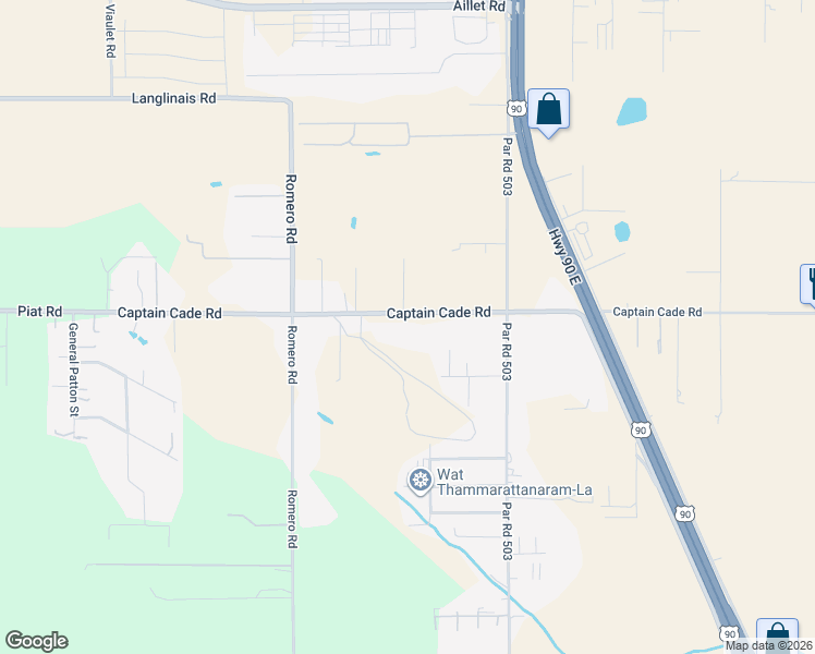 map of restaurants, bars, coffee shops, grocery stores, and more near 3301 Captain Cade Road in Broussard