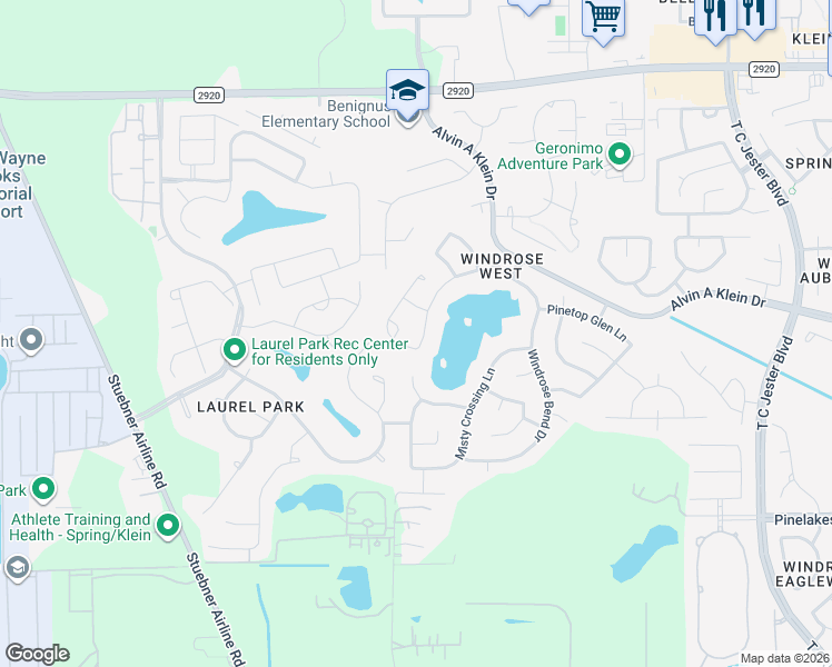 map of restaurants, bars, coffee shops, grocery stores, and more near 20603 Sundance Springs Lane in Spring