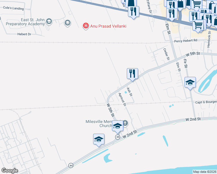 map of restaurants, bars, coffee shops, grocery stores, and more near 119 Actaea Street in LaPlace