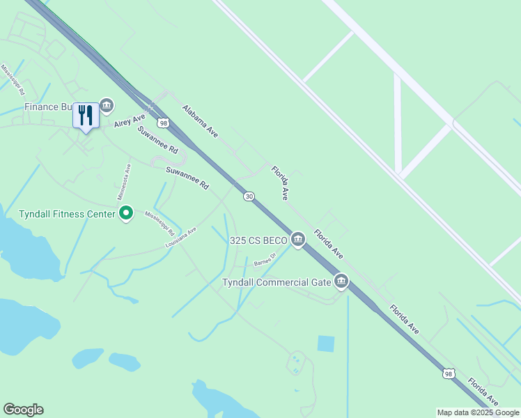 map of restaurants, bars, coffee shops, grocery stores, and more near South Tyndall Parkway in Panama City