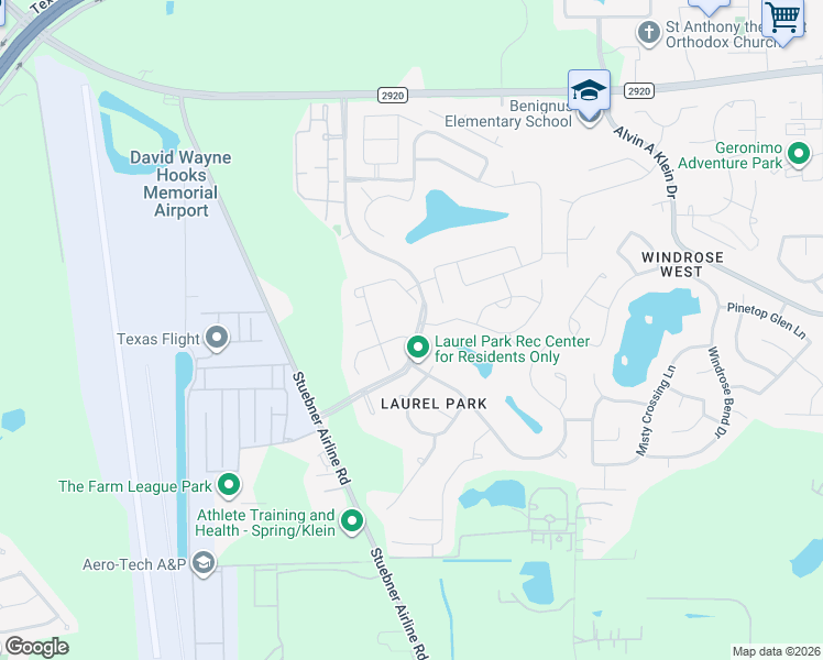 map of restaurants, bars, coffee shops, grocery stores, and more near 7603 Candlelight Park Lane in Spring