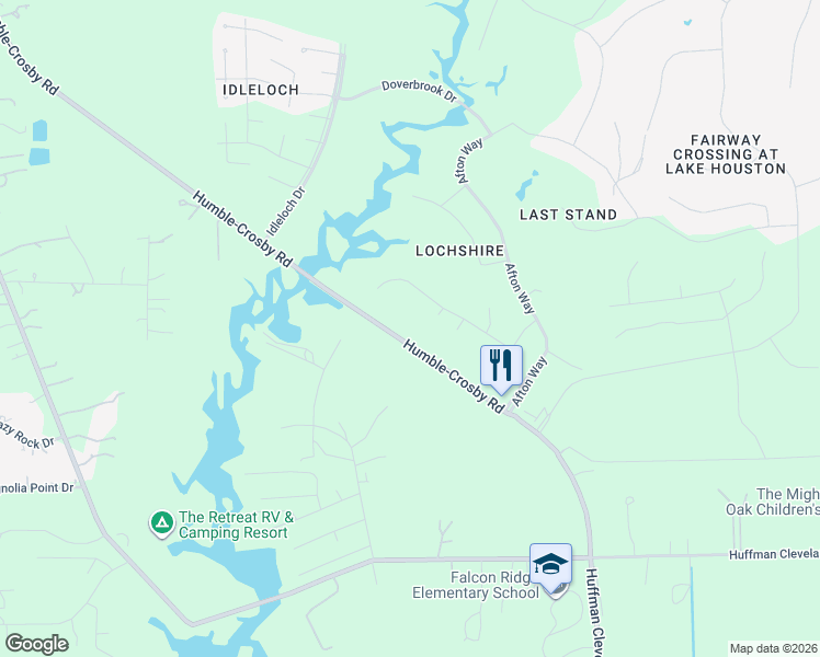 map of restaurants, bars, coffee shops, grocery stores, and more near 27210 Farm to Market 2100 in Huffman