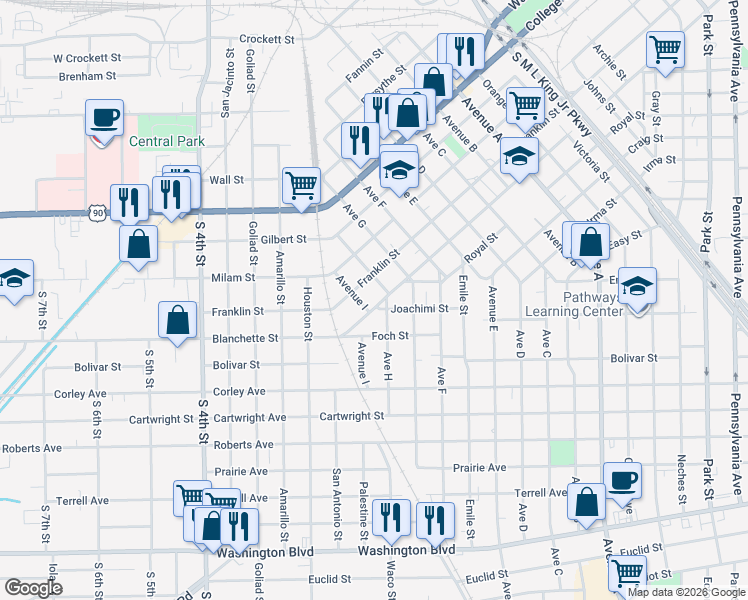 map of restaurants, bars, coffee shops, grocery stores, and more near 2265 Blanchette Street in Beaumont