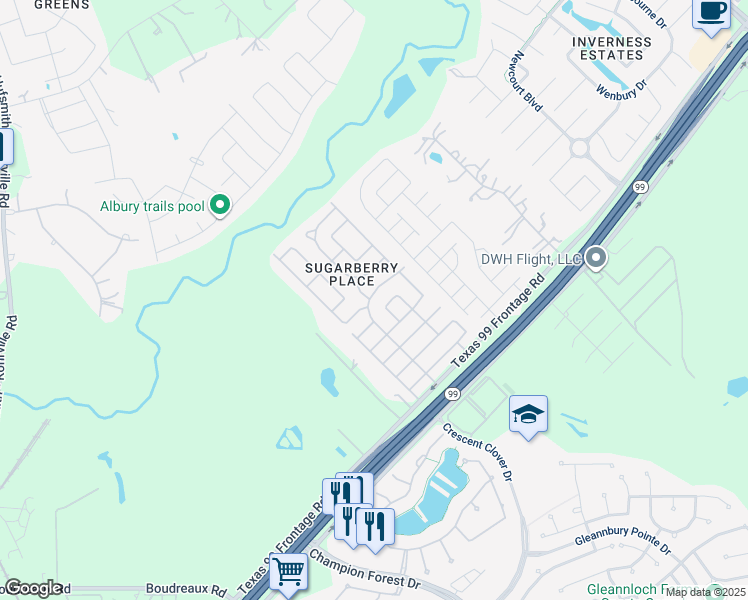 map of restaurants, bars, coffee shops, grocery stores, and more near 10035 Sweet Olive Way in Tomball