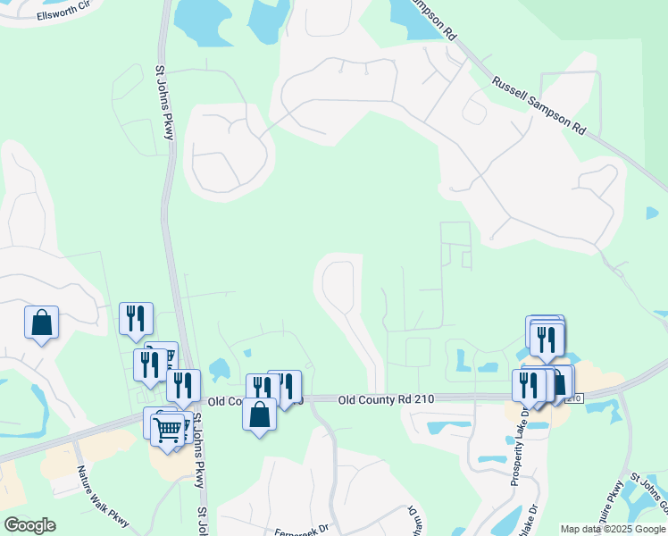 map of restaurants, bars, coffee shops, grocery stores, and more near 252 Johns Glen Drive in Saint Johns