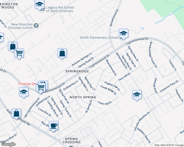 map of restaurants, bars, coffee shops, grocery stores, and more near 26419 Cypresswood Drive in Spring